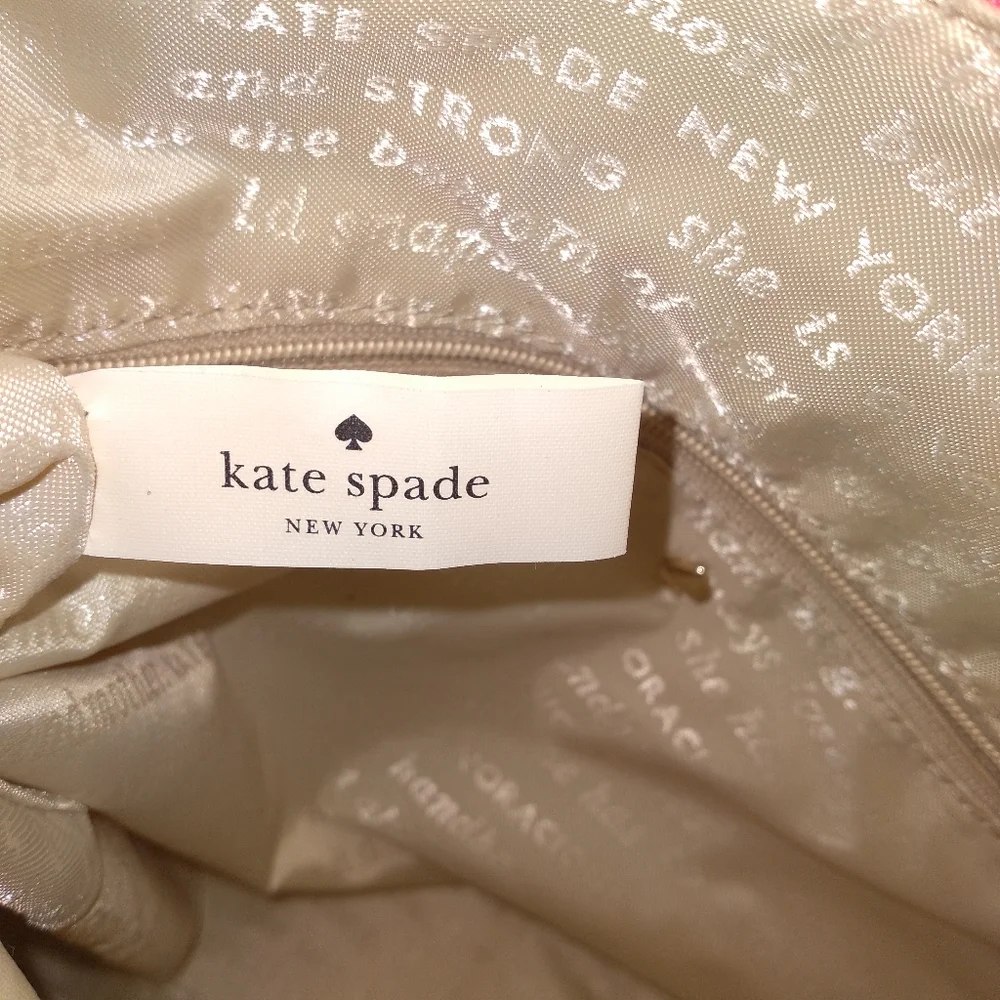RARE Kate Spade Genuine Leather Pink & White Canvas Palm Tree Satchel Cr… - Picture 13 of 16